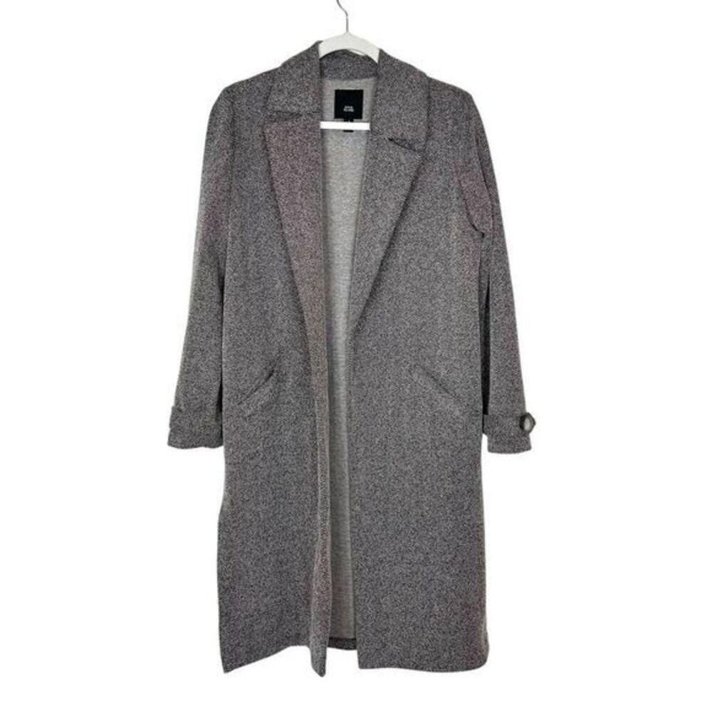River Island Coat Jacket Womens Size 2 Gray Chevron Print Open Front Long Sleeve